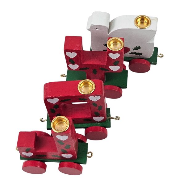 Lego Joy Train Set Of 4 Painted Wooden Candle Holders Current 1984 Christmas - Picture 8 of 9